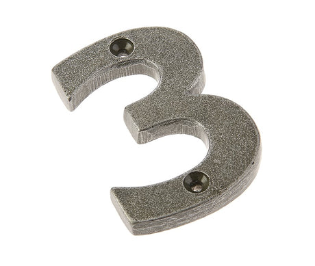 This is an image showing the Frelan - Valley Forge 75mm Numeral 3 - Pewter available to order from Trade Door Handles in Kendal