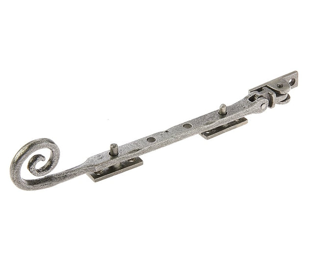 This is an image showing the Frelan - Valley Forge 250mm Curly Tail Casement Stay - Pewter available to order from Trade Door Handles in Kendal