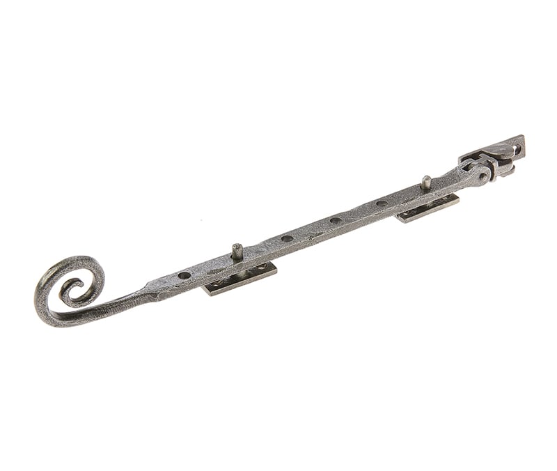 This is an image showing the Frelan - Valley Forge 300mm Curly Tail Casement Stay - Pewter available to order from Trade Door Handles in Kendal