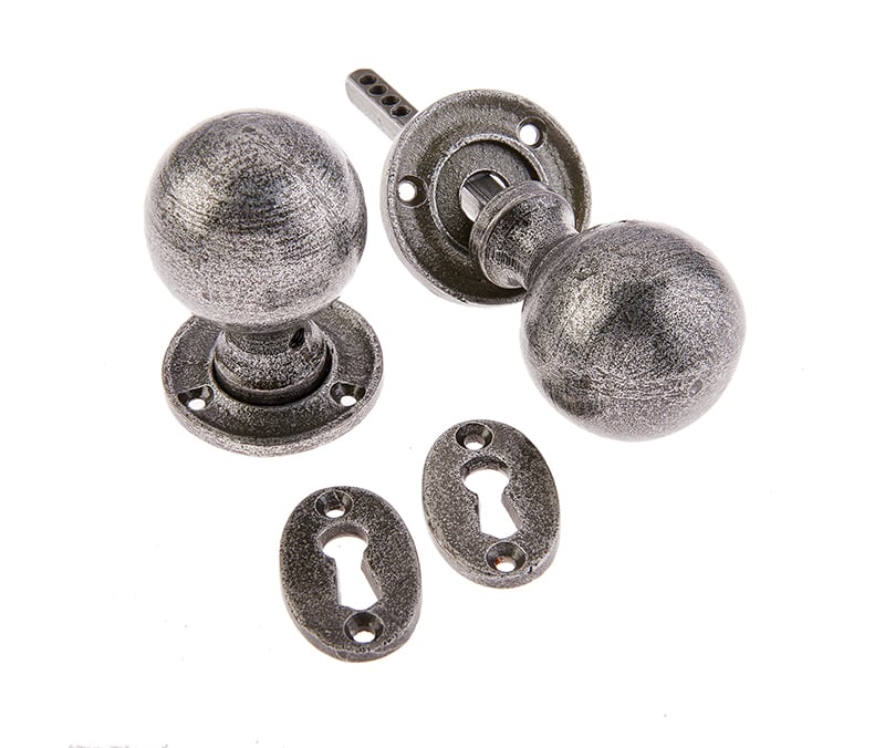 This is an image showing the Frelan - Valley Forge Round Mortice Knobs - Pewter available to order from Trade Door Handles in Kendal