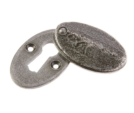 This is an image showing the Frelan - Valley Forge Oval Covered Standard Key Escutcheon - Pewter available to order from Trade Door Handles in Kendal