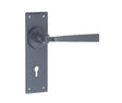 This is an image showing the Frelan - Valley Forge Standard Lever Lock Handles on Backplate - Black available to order from Trade Door Handles in Kendal