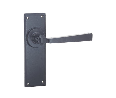 This is an image showing the Frelan - Valley Forge Lever Latch Handles on Backplate - Black available to order from Trade Door Handles in Kendal