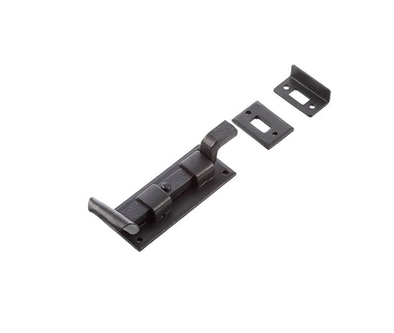 This is an image showing the Frelan - Valley Forge 90mm Necked Bolt - Black available to order from Trade Door Handles in Kendal