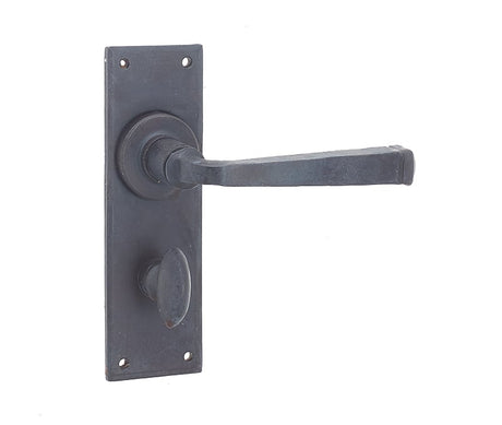 This is an image showing the Frelan - Valley Forge Bathroom Lock Handles on Backplate - Beeswax available to order from Trade Door Handles in Kendal