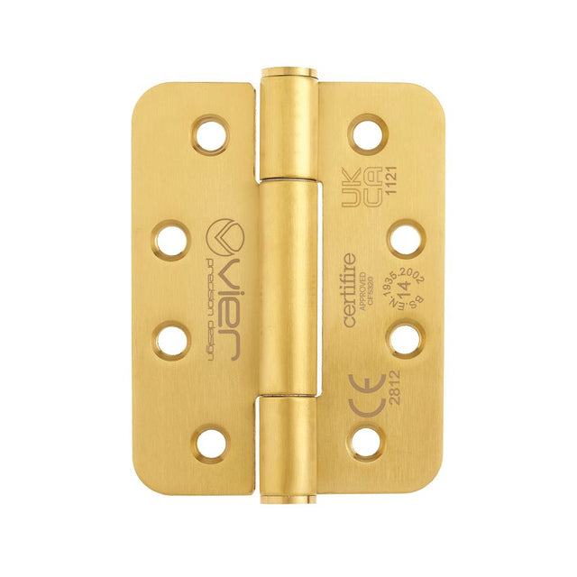 High quality image of the Vier - Grade 14 Concealed Bearing Hinge Radius - 102 x 76 x 3mm - PVD Satin Brass | Sku. vhc243r-pvdsb | available to order from Trade Door Handles.