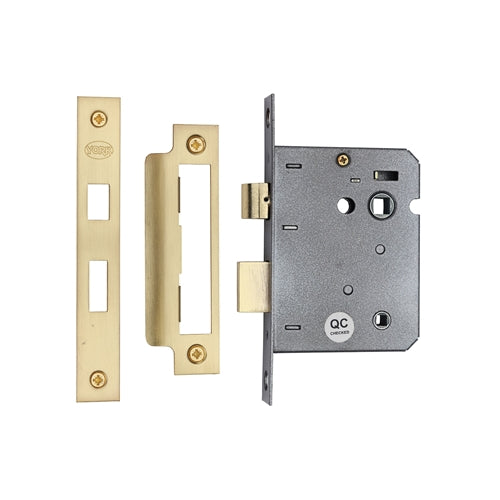 High quality image of York - Bathroom Lock 3" Satin Brass finish | Sku. ykbl3n-sb | available to order from Trade Door Handles in Kendal.