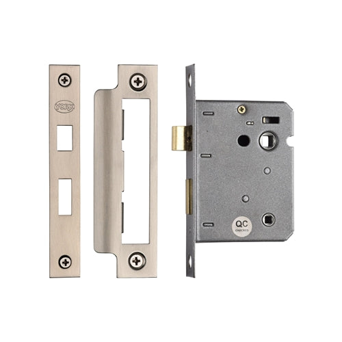 High quality image of York - Bathroom Lock 3" Satin Nickel & Satin Chrome finish | Sku. ykbl3n-sn-sc | available to order from Trade Door Handles in Kendal.
