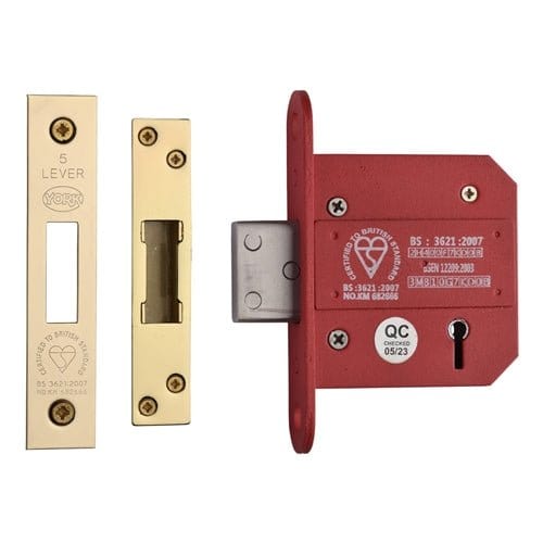 York Security Locks & Latches Polished Brass / 5 Lever Deadlocks / 3" / 76mm York - British Standard 5 Lever Deadlock 3" Polished Brass Finish