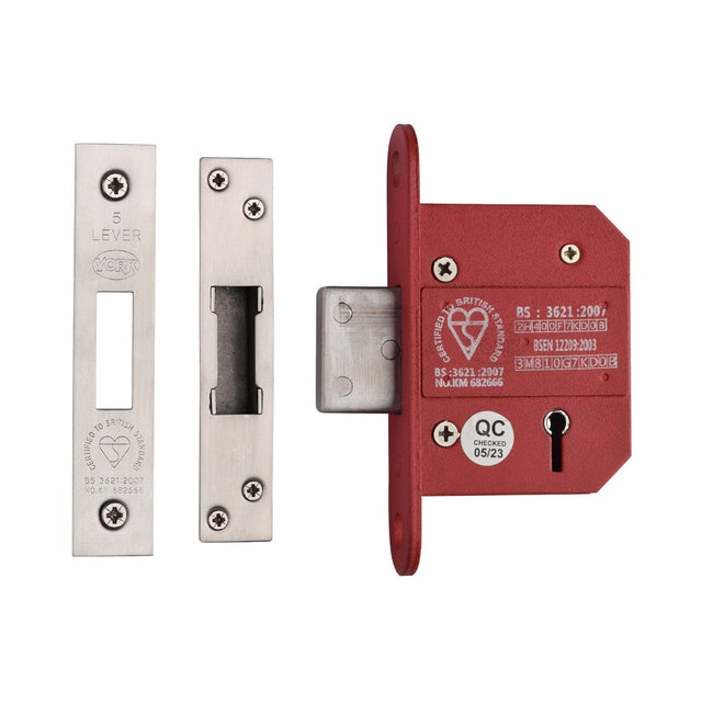 York Security Locks & Latches Satin Chrome / Nickel Finish / 5 Lever Deadlocks / 2.5" / 65mm York Security - British Standard 5 Lever Deadlock 2 1/2" - Satin Chrome / Nickel Finish