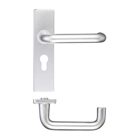 High quality image of the Zoo Hardware - Return to Door Lever on Europrofile Backplate (47.5MM) - Satin Aluminium | Sku. zaa011epsa | available to order from Trade Door Handles.