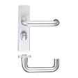High quality image of the Zoo Hardware - Return to Door Lever on Bathroom Backplate - Satin Aluminium | Sku. zaa013sa | available to order from Trade Door Handles.