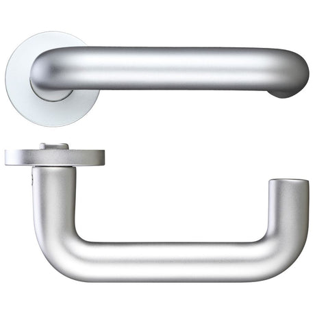 High quality image of the Zoo Hardware - 22mm Return to Door Lever on Round Screw on Rose - 53mm dia - Satin Aluminium | Sku. zaa080sa | available to order from Trade Door Handles.