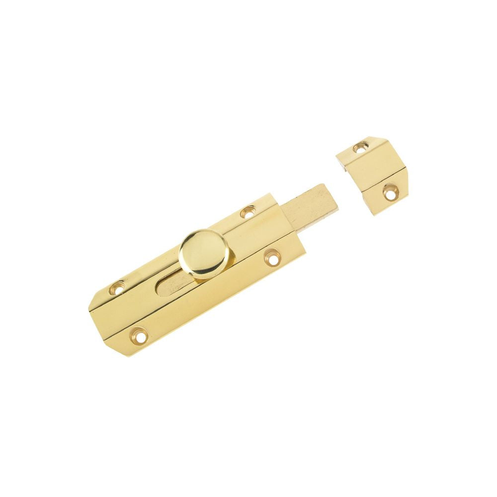 High quality image of the Zoo Hardware - Surface Bolt 102mm - Polished Brass | Sku. zab100a | available to order from Trade Door Handles.