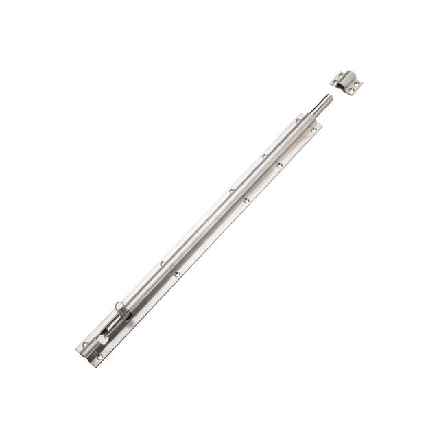 High quality image of the Zoo Hardware - Barrel Bolt 450mm x 40mm including Keeps and Screws - Stain Stainless Steel | Sku. zas01dss | available to order from Trade Door Handles.