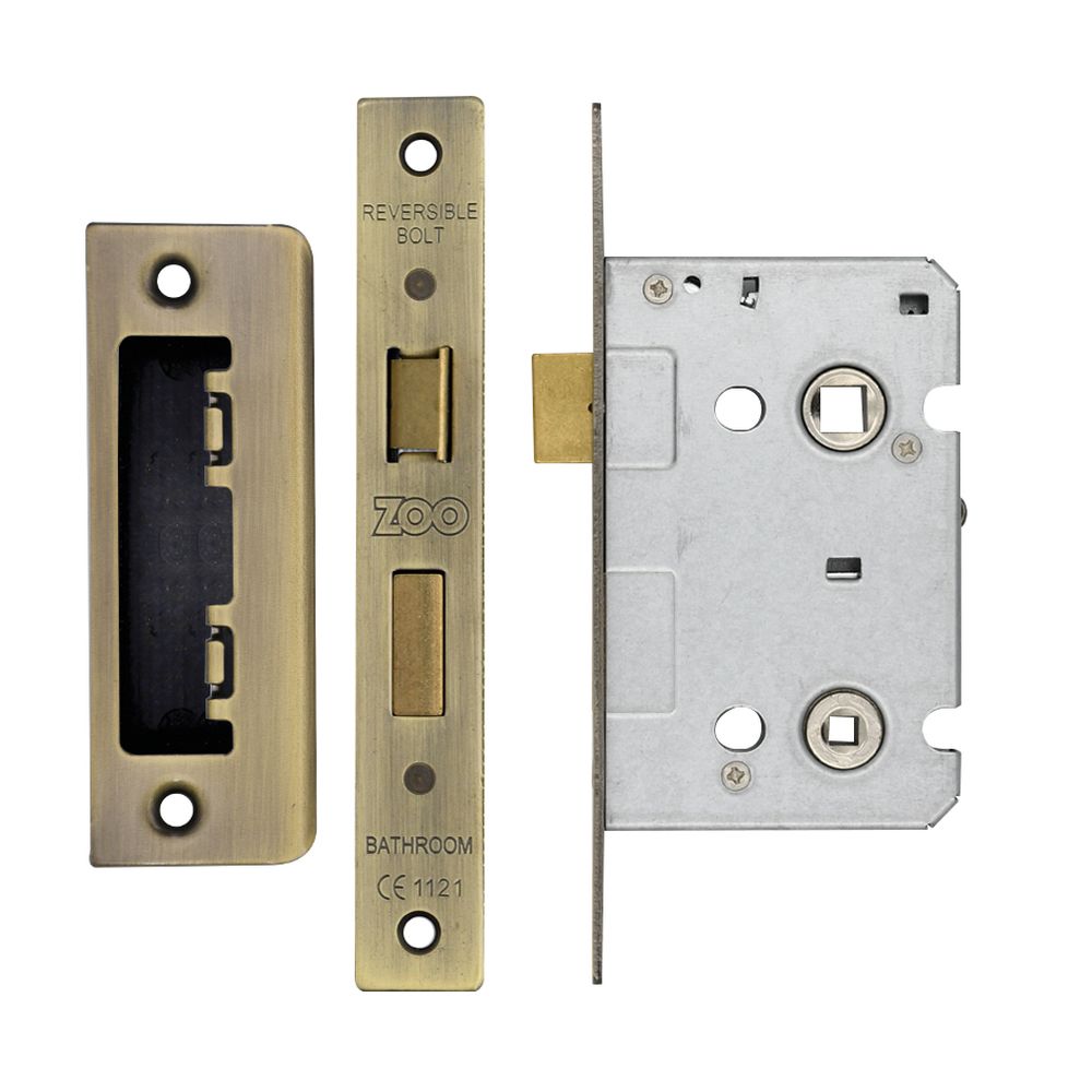 High quality image of the Zoo Hardware - Mortice Bathroom Lock, 64mm - 57mm Centres, Square, Florentine Bronze Finish | Sku. zbc64fb | available to order from Trade Door Handles.