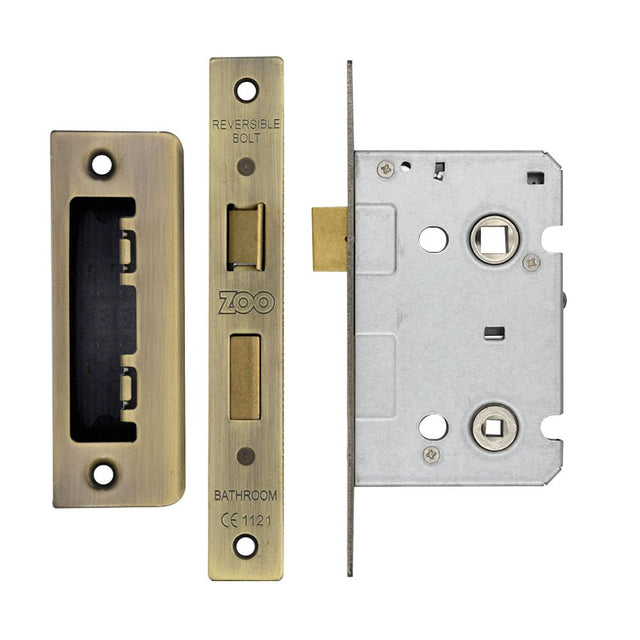High quality image of the Zoo Hardware - Mortice Bathroom Lock, 64mm - 57mm Centres, Square, Florentine Bronze Finish | Sku. zbc64fb | available to order from Trade Door Handles.