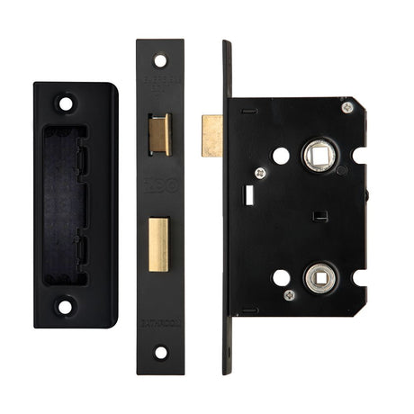 High quality image of the Zoo Hardware - Mortice Bathroom Lock, 64mm - 57mm Centres, Square, Powder Coated Black Finish | Sku. zbc64pcb | available to order from Trade Door Handles.