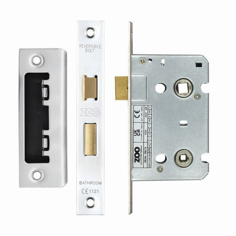 High quality image of the Zoo Hardware - Mortice Bathroom Lock, 64mm - 57mm Centres, Square, - Polished Stainless Steel | Sku. zbc64ps | available to order from Trade Door Handles.