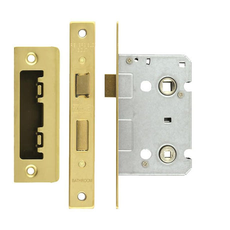 High quality image of the Zoo Hardware - Mortice Bathroom Lock, 64mm - 57mm Centres, Square, Polished Brass Finish - PVD Brass | Sku. zbc64pvd | available to order from Trade Door Handles.
