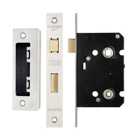 High quality image of the Zoo Hardware - Mortice Bathroom Lock, 64mm - 57mm Centres, Square, - Stain Stainless Steel | Sku. zbc64ss | available to order from Trade Door Handles.