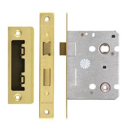 High quality image of the Zoo Hardware - Mortice Bathroom Lock, 76mm - 57mm Centres, Square, Polished Brass Finish - PVD Brass | Sku. zbc76pvd | available to order from Trade Door Handles.