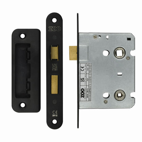 High quality image of the Zoo Hardware - Mortice Bathroom Lock, 76mm - 57mm Centres, Radius, Powder Coated Black Finish | Sku. ZBC76RPCB | available to order from Trade Door Handles.