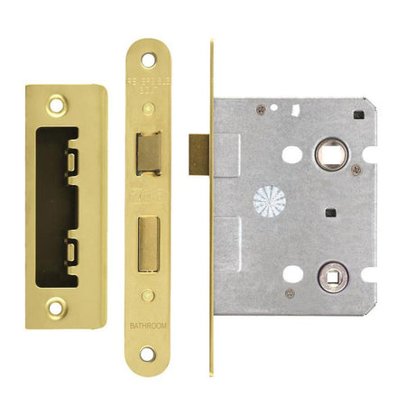 High quality image of the Zoo Hardware - Mortice Bathroom Lock, 76mm - 57mm Centres, Radius, Polished Brass Finish - PVD Brass | Sku. zbc76rpvd | available to order from Trade Door Handles.