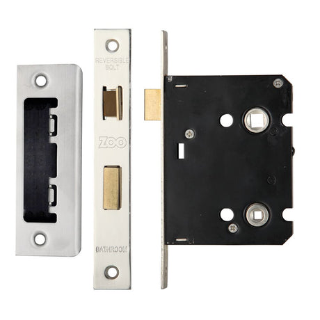 High quality image of the Zoo Hardware - Mortice Bathroom Lock, 76mm - 57mm Centres, Square, - Stain Stainless Steel | Sku. zbc76ss | available to order from Trade Door Handles.