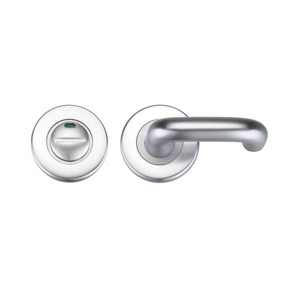 High quality image of the Zoo Hardware - DDA Turn and Release with Indicator complete with escutcheons and 5mm spindle - Satin Aluminium | Sku. zca007isa | available to order from Trade Door Handles.