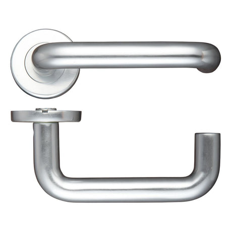 High quality image of the Zoo Hardware - 19mm Return to Door Lever on Round Rose - Satin Aluminium | Sku. zca030sa | available to order from Trade Door Handles.