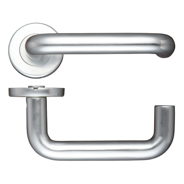 High quality image of the Zoo Hardware - 19mm Return to Door Lever on Round Rose - Satin Aluminium | Sku. zca030sa | available to order from Trade Door Handles.