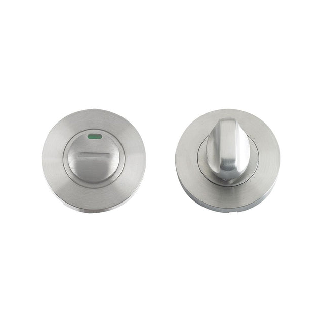High quality image of the Zoo Hardware - Turn and Release with Indicator complete with escutcheon and 5mm spindle - 52mm Rose - Grade 304 - Stain Stainless Steel | Sku. zcs004iss | available to order from Trade Door Handles.