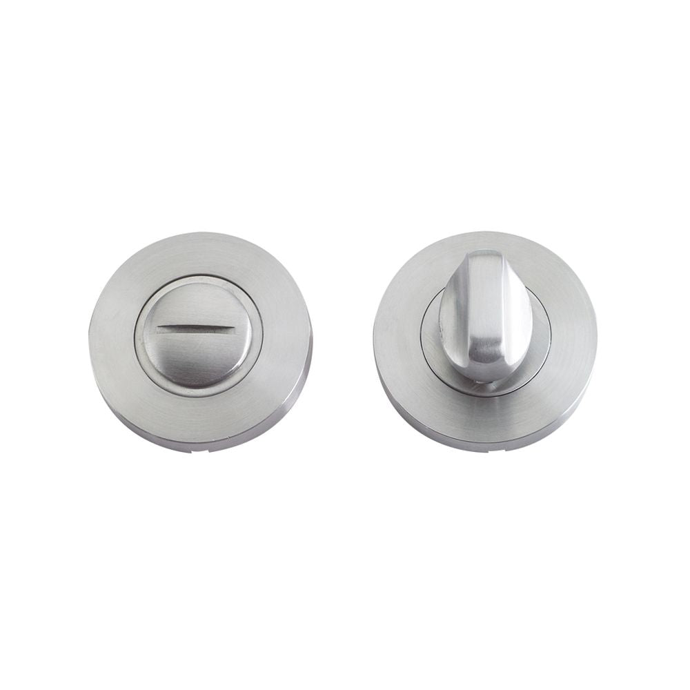 High quality image of the Zoo Hardware - Turn and Release complete with escutcheon and 5mm spindle - 52mm Rose - Grade 304 - Stain Stainless Steel | Sku. zcs004ss | available to order from Trade Door Handles.