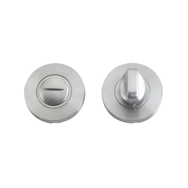 High quality image of the Zoo Hardware - Turn and Release complete with escutcheon and 5mm spindle - 52mm Rose - Grade 304 - Stain Stainless Steel | Sku. zcs004ss | available to order from Trade Door Handles.