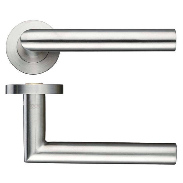 High quality image of the Zoo Hardware - 19mm Mitred Lever - Push On Rose - Grade 304 - Stain Stainless Steel | Sku. zcs010ss | available to order from Trade Door Handles.
