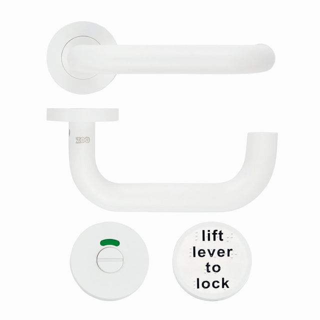 High quality image of the Zoo Hardware - 19mm Lift to Lock Tubular Return to Door Lever set -Push On Rose - Grade 304 - PCW | Sku. zcs030ll-pcw | available to order from Trade Door Handles.