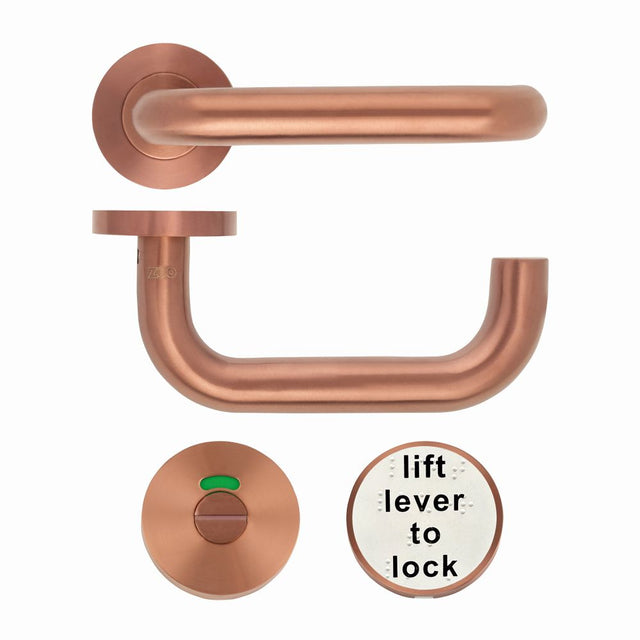 High quality image of the Zoo Hardware - 19mm Lift to Lock Tubular Return to Door Lever set -Push On Rose - Grade 304 - PVD Satin Bronze | Sku. zcs030ll-pvdbz | available to order from Trade Door Handles.