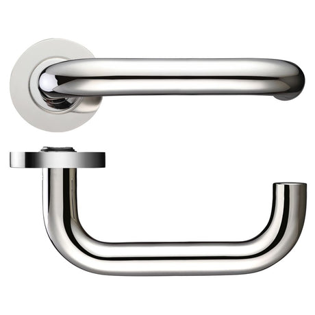 High quality image of the Zoo Hardware - 19mm Return to Door Lever on Round Rose - Polished Stainless Steel | Sku. zcs030ps | available to order from Trade Door Handles.