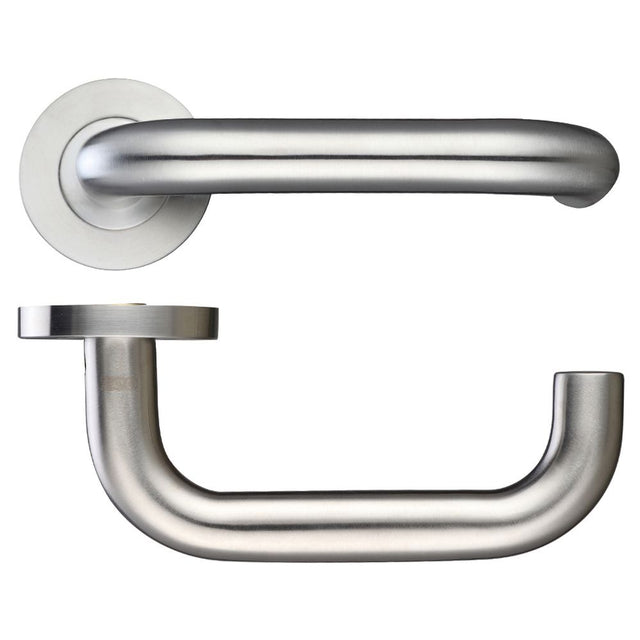 High quality image of the Zoo Hardware - 19mm Tubular Return to Door Lever -Push On Rose - Grade 304 - Stain Stainless Steel | Sku. zcs030ss | available to order from Trade Door Handles.