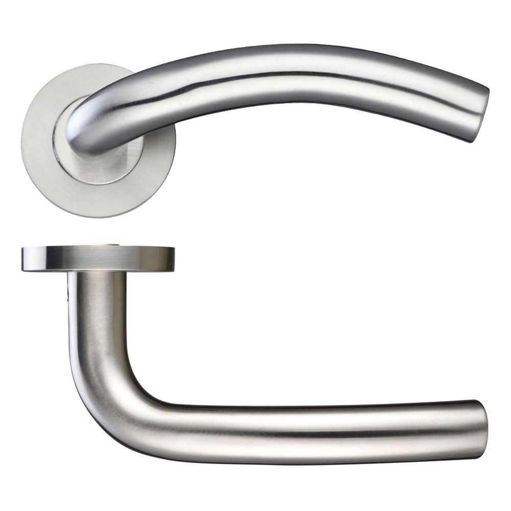 High quality image of the Zoo Hardware - 19mm Arched Lever - Push On Rose - 52mm Rose - Grade 304 - Stain Stainless Steel | Sku. zcs040ss | available to order from Trade Door Handles.