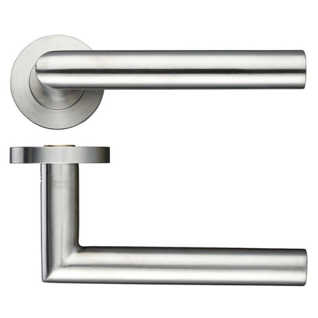 High quality image of the Zoo Hardware - 19mm Oval Mitred Lever - Push On Rose - 52mm Rose - Grade 304 - Stain Stainless Steel | Sku. zcs050ss | available to order from Trade Door Handles.