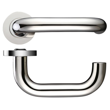 High quality image of the Zoo Hardware - 22mm Return to Door Lever on Round Rose - Polished Stainless Steel | Sku. zcs080ps | available to order from Trade Door Handles.