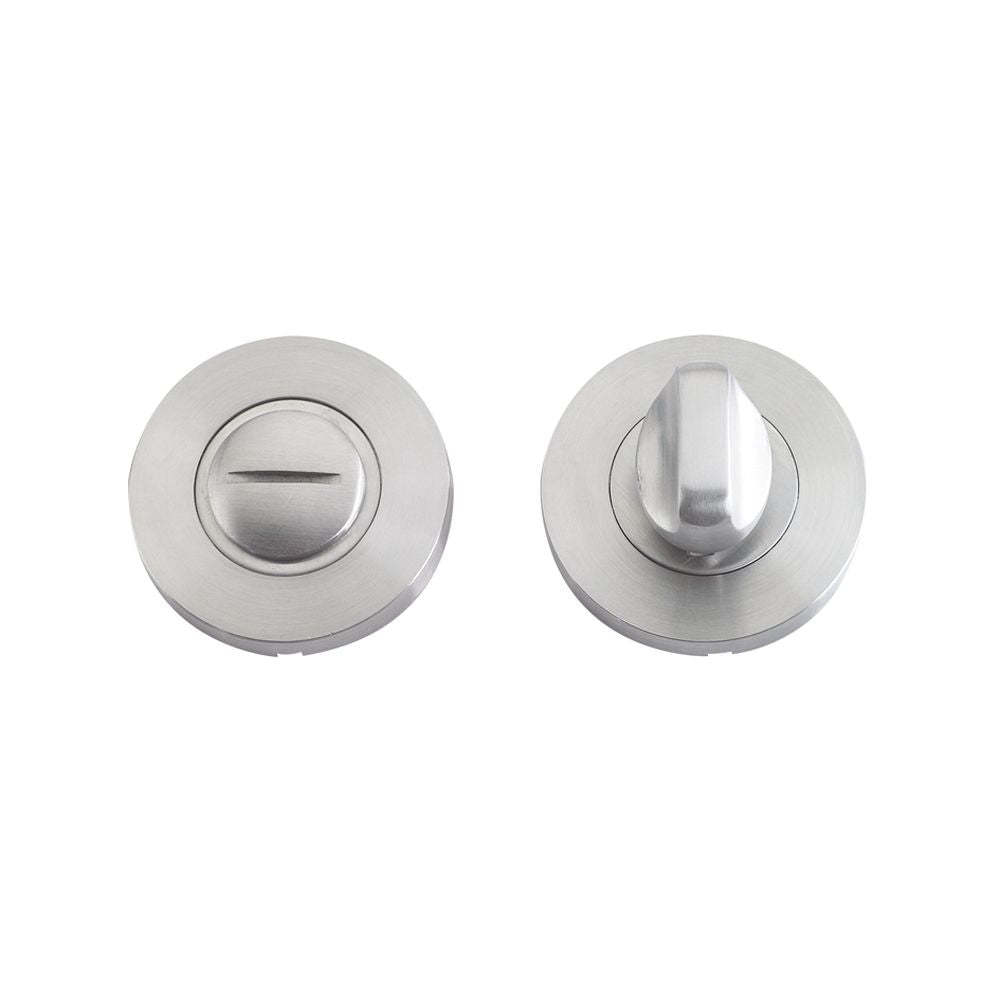 High quality image of the Zoo Hardware - Thumb Turn and Release complete with escutcheons & 5mm Spindle - Grade 201 - Stain Stainless Steel | Sku. zcs2004ss | available to order from Trade Door Handles.