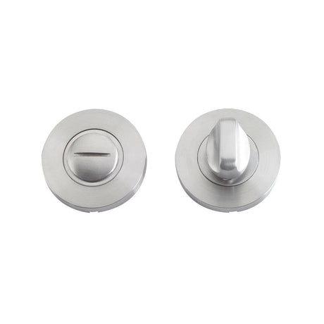 High quality image of the Zoo Hardware - Thumb Turn and Release complete with escutcheons & 5mm Spindle - Grade 201 - Stain Stainless Steel | Sku. zcs2004ss | available to order from Trade Door Handles.