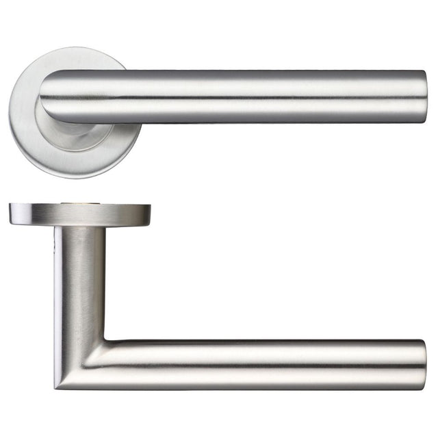 High quality image of the Zoo Hardware - 19mm Mitred Lever - Push On Rose - 52mm Dia - Grade 201 - Stain Stainless Steel | Sku. zcs2010ss | available to order from Trade Door Handles.