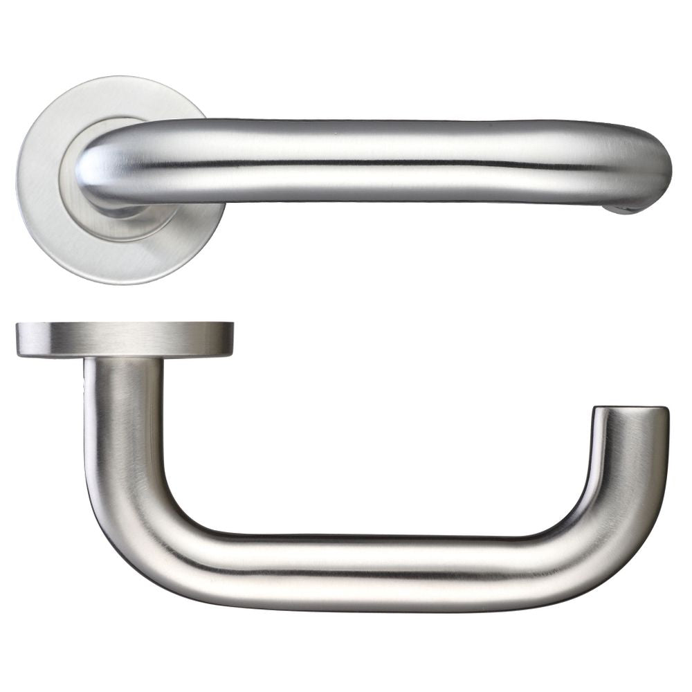 High quality image of the Zoo Hardware - 19mm Return to Door Lever - Push On Rose - 52mm Rose - Grade 201 - Stain Stainless Steel | Sku. zcs2030ss | available to order from Trade Door Handles.