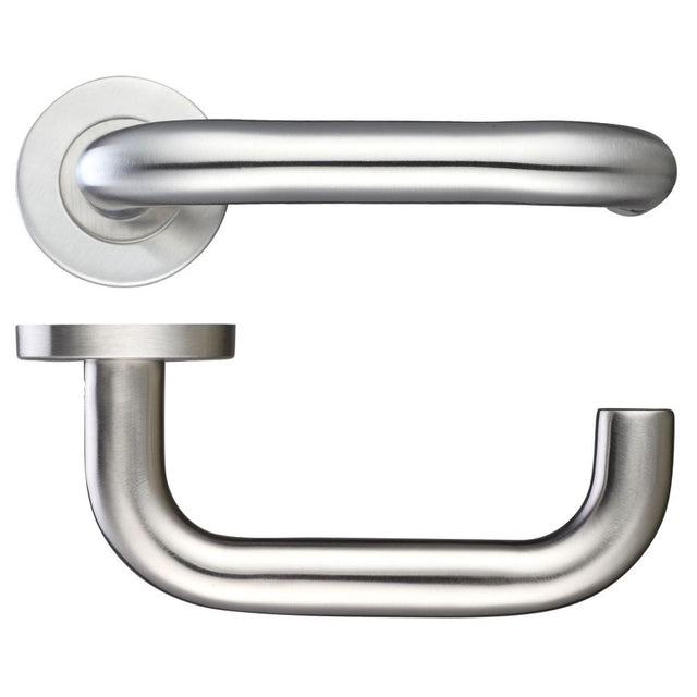 High quality image of the Zoo Hardware - 19mm Return to Door Lever - Push On Rose - 52mm Rose - Grade 201 - Stain Stainless Steel | Sku. zcs2030ss | available to order from Trade Door Handles.