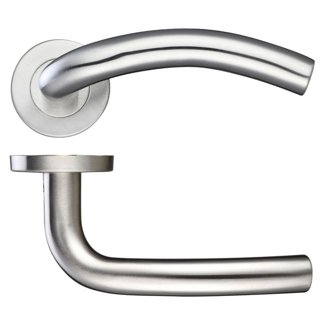 High quality image of the Zoo Hardware - 19mm Arched Lever - Push On Rose - 52mm Rose - Grade 201 - Stain Stainless Steel | Sku. zcs2040ss | available to order from Trade Door Handles.