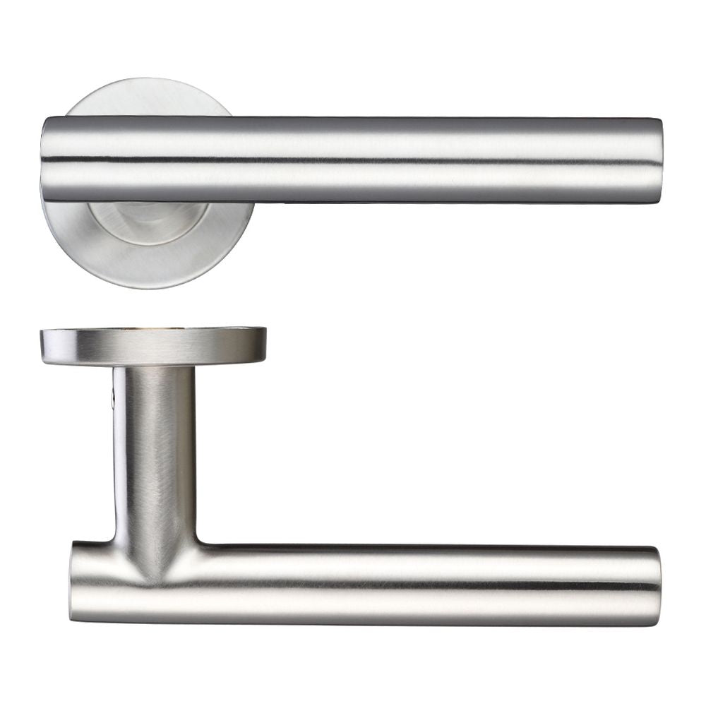 High quality image of the Zoo Hardware - 19mm Straight T-Bar Lever - Push On Rose - 52mm Dia - Grade 201 - Stain Stainless Steel | Sku. zcs2130ss | available to order from Trade Door Handles.